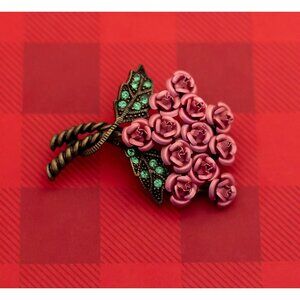 Vintage Art Nouveau Floral Bouquet Rhinestone Bronze Tone Brooch by Avon - O17